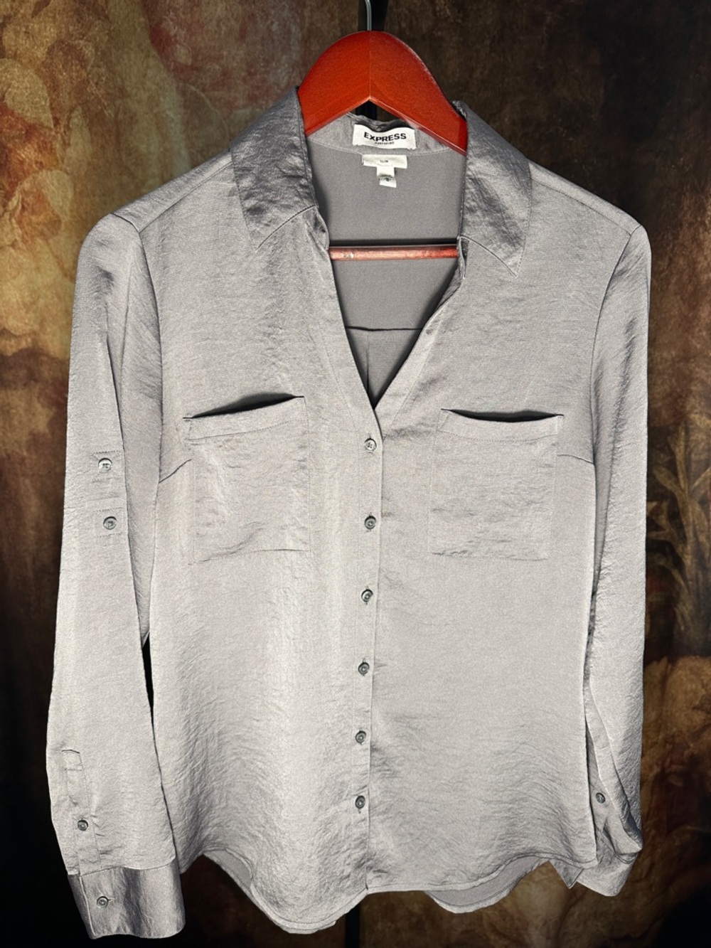 Express Light Gray Long-Sleeve Button Down Shirt